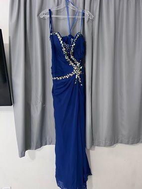 Anny Lee Royal Blue Beaded Evening Maxi Dress
